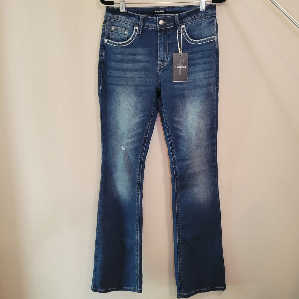 Flamingals Women's Flare Low Waist Jean - Picture 2 of 5